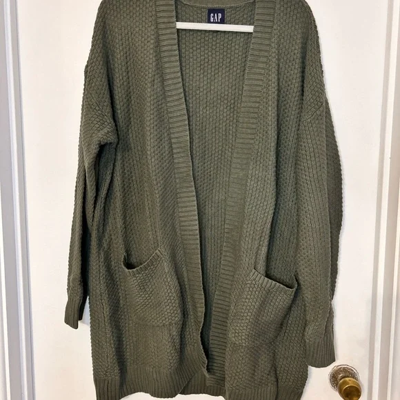 NWT GAP Olive Open-Front Knit Pocket Cardigan - Picture 1 of 11